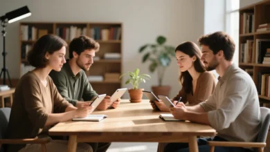 Técnicas sencillas para hacer el aprendizaje continuo, con personas en entorno suave y estilo semi-realista.